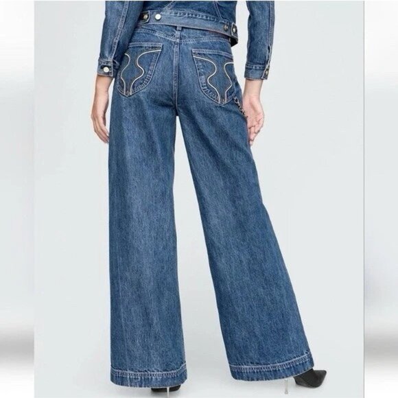 EUC GAP x cult gaia High Rise Stride wide leg Jeans Indigo womens size 27 / 4 - Picture 7 of 8